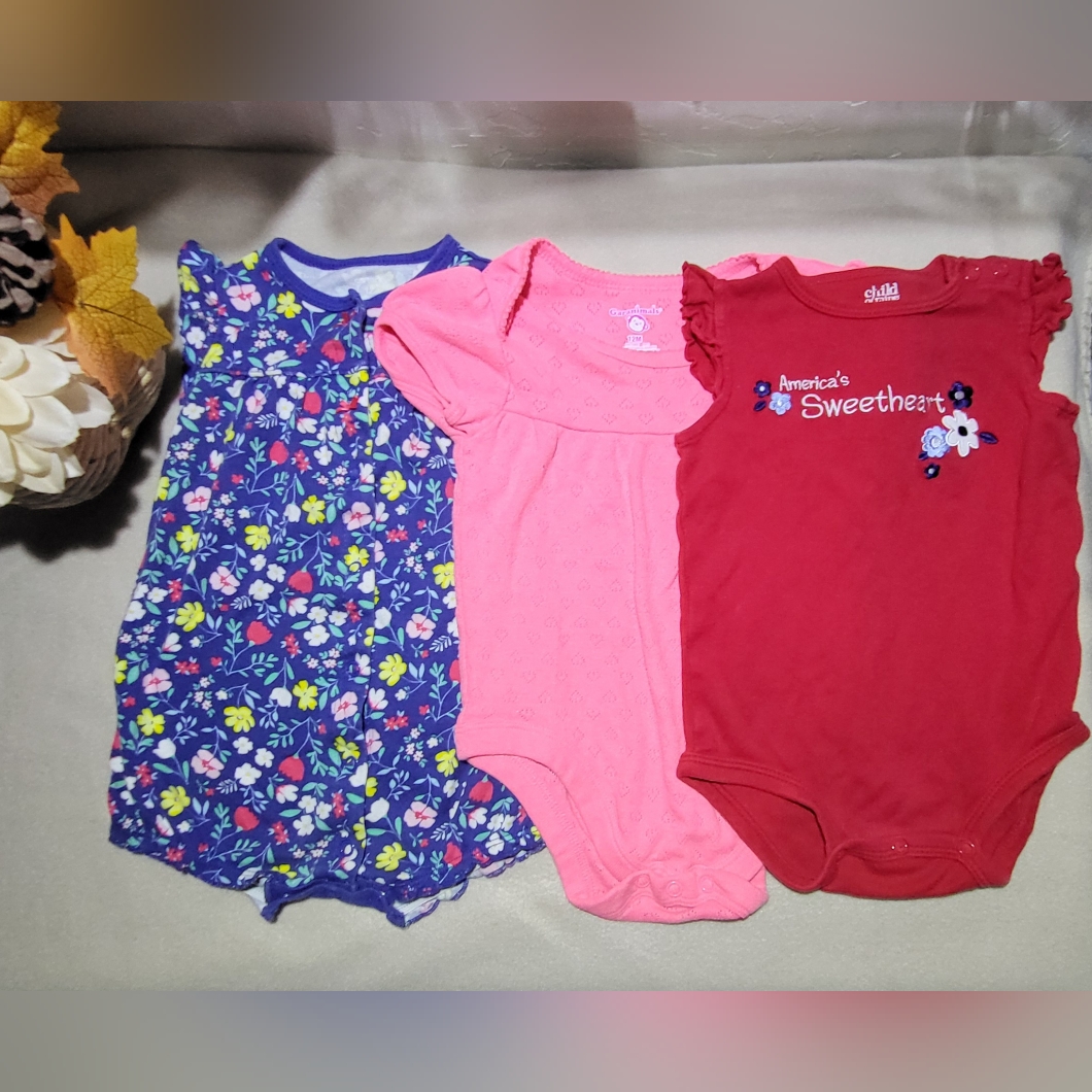 Baby Girl Mixed Brand 3pc Bodysuit Bundle Size 12m Euc